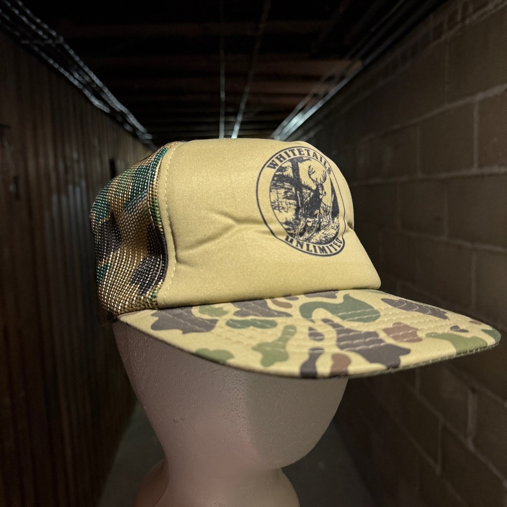 Vintage Whitetails Unlimited Camo Trucker Hat Snapback USA Hunting